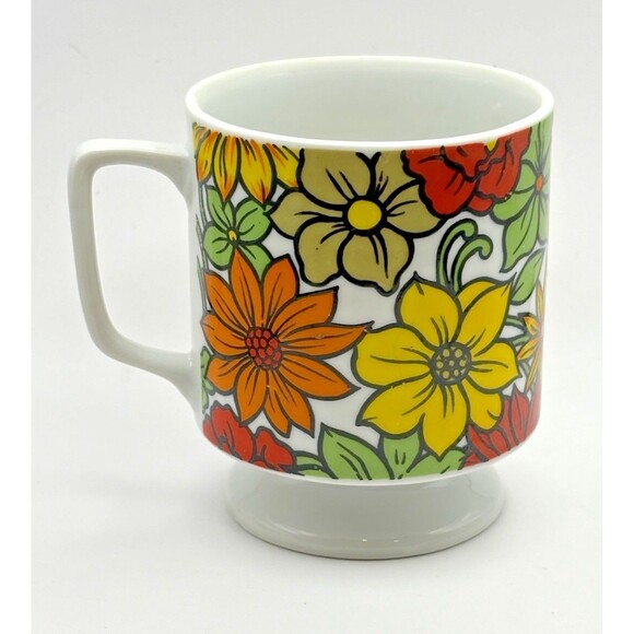 Vintage 1970s Set of 2 Royal Sealy Flower Power Coffee Tea Cups Mugs Used - Picture 11 of 16